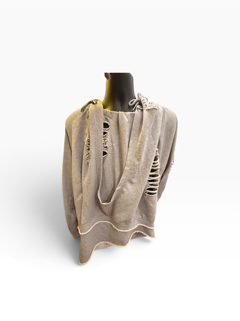 Akira Grey Sweatshirt Distressed Hooded Top XL Halter Off the Shoulder - Picture 7 of 13